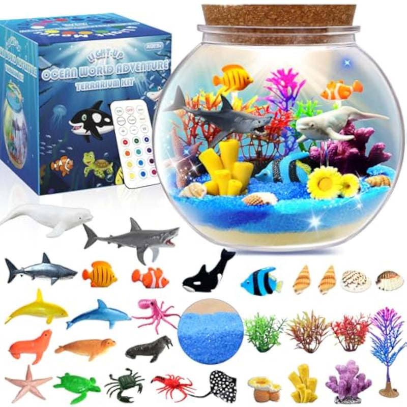 Ocean Light Up Terrarium Kit For Kids - Led Night Light Ocean Birthday Gifts For Girls & Boys Ages 4 5 6 7 8-12, Kids Arts & Crafts Kit,Christmas Gifts