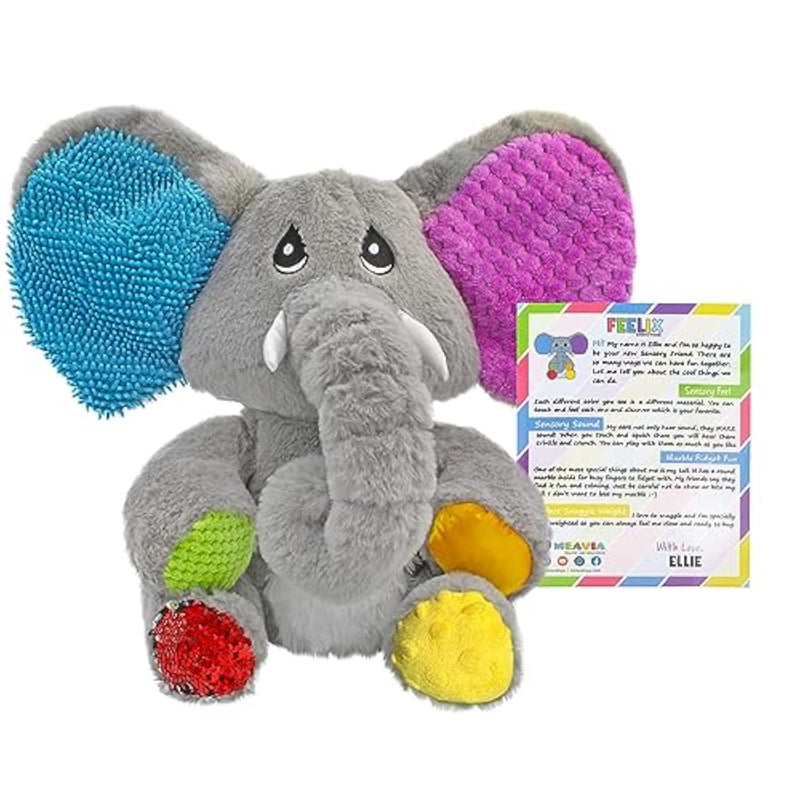 Weighted Sensory Plush Elephant, Ellie The Elephant Toy Fidget Stuffed Animal For Special Needs, Feelix Collection