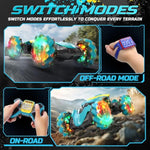 DEERC Gesture Sensing RC Stunt Car with Fog Mist & Music, 4WD Hand Controlled Remote Control Drift Car Toy for Kids, All Terrain Off-Road Double-Sided Driving with Lights, Birthday Gift for boy