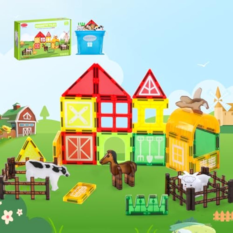 Magnetic Tiles Farm,Animal Magnet Toys For Toddlers-Kids Magnetic Building Blocks Stem Toys For Ages 3-8,Constrution Sets Educational-Coolest Xmas Birthday Gifts For Boys And Girls.