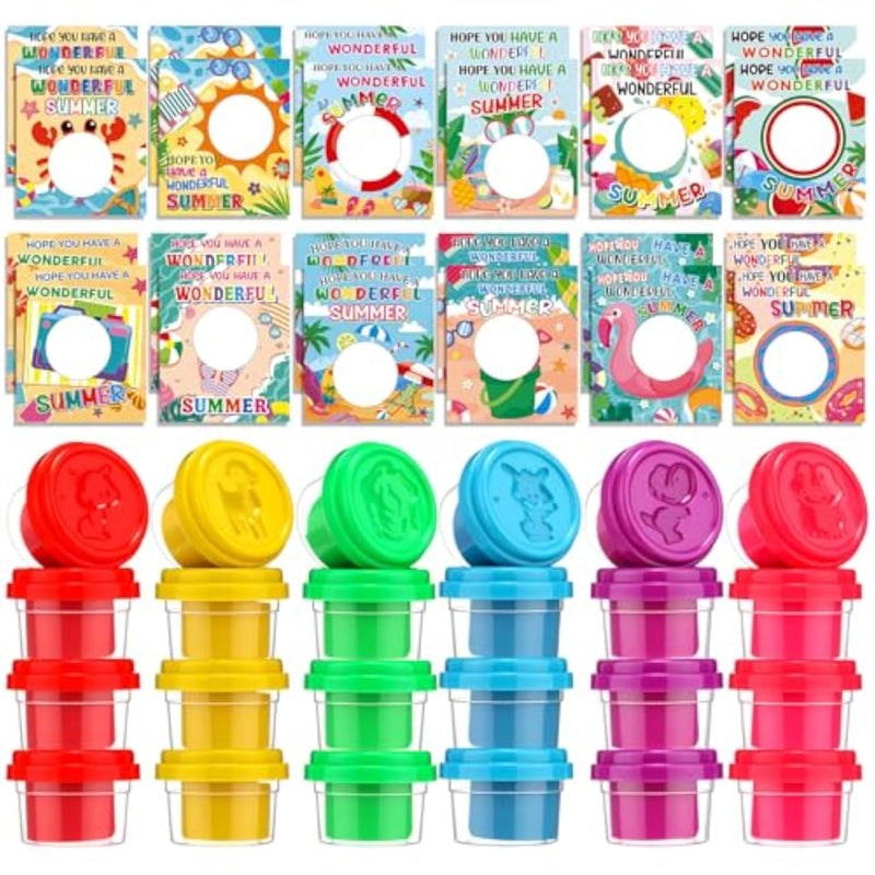 24 Sets Summer Clay Gift Set for Kids DIY Crafts Modeling Clay with Greeting Cards