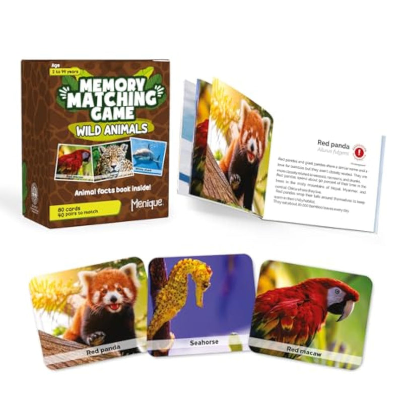 Wild Animals Memory Matching Game – 80 Cards (40 Pairs) With Real Photos – Includes Educational Booklet With Animal Facts – Fun & Cognitive Game For Kids And Adults
