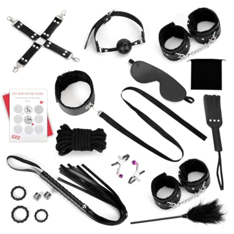 Bdsm Bondage Restraints Kit, 14Pcs Upgrade Leather Couples Sex Toys With Storage Bag, Body-Safe Sexual Pleasure Tools For Women And Men