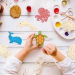 80 Pcs Wooden Sea Ornaments to Paint, 10 Ocean Animal Shapes for DIY Crafts & Decor