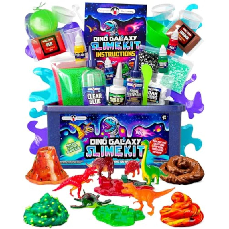Dinosaur Galaxy Slime Kit for Kids Ages 7-12, Glow-in-the-Dark DIY Craft Set