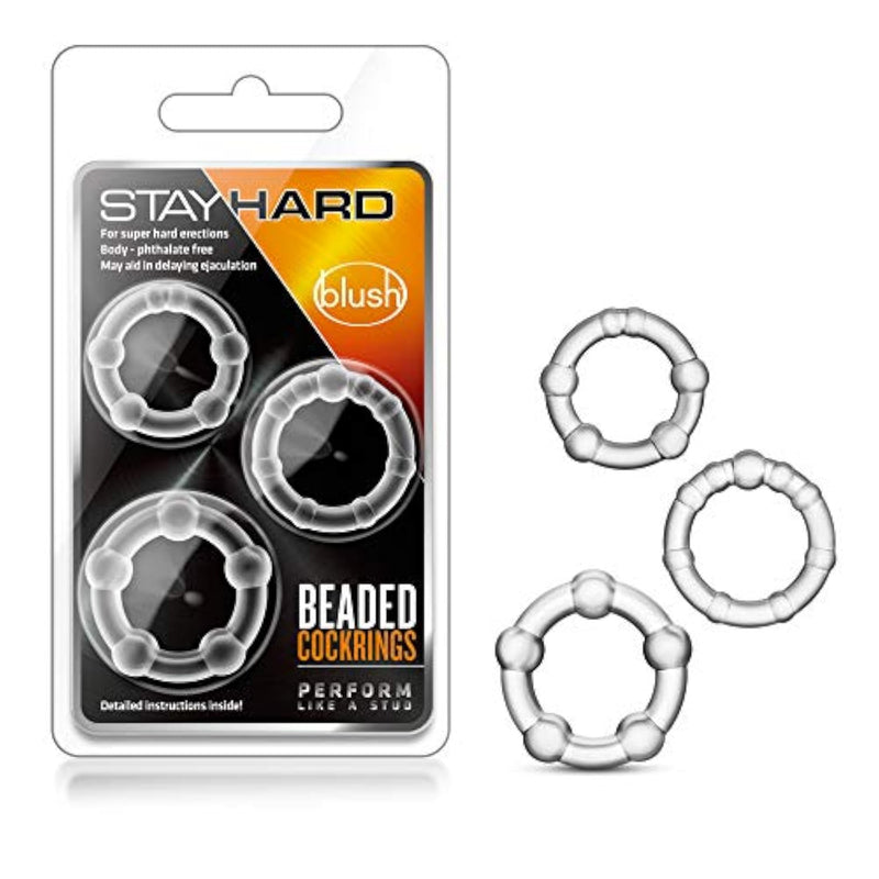 Adult Sex Toys – Stay Hard Beaded Cock Ring Set – Super Elastic Erection Enhancer Penis Rings – Tear Resistant – One Size Fits All – Sexual Wellness Pleasure For Men, Couples – Clear