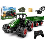 Remote Control Tractor Toy, Kids Rc Tractor Set & Truck And Trailer Front Loader - Metal Car Head/8 Wheel/Light, Toddlers Farm Vehicle Toys For 3 4 5 6 7 8 9 Year Old Boys Girls Birthday Gift