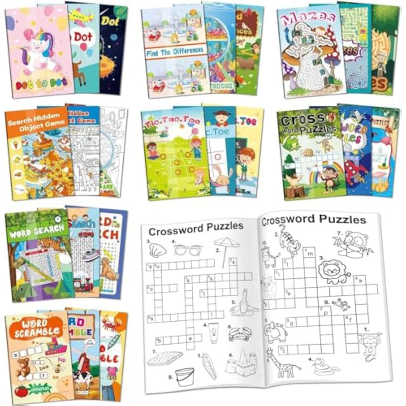 24 Mini Activity Books for Kids Ages 4-12, Mazes, Dot-to-Dot & Word Games