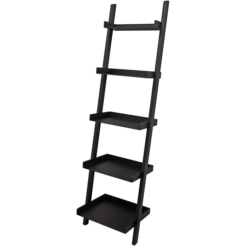 Modern 5-Tier Wood Ladder Bookshelf, Black