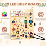 Wooden Busy Board With Led Light, Montessori Toddler Toys, Wooden Sensory Board, Toddlers Activity Travel Toys For Boy & Girl Birthday Gift (Forest Theme)