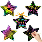 60 Pcs Star Scratch Art Cards, Magic Rainbow DIY Ornaments for Kids