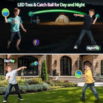 Led Toss And Catch Ball Set, Glow-In-The-Dark & Daytime Play With Rechargeable Multi-Color Flashing Light-Up Balls, Indoor & Outdoor Toy For Kids, Toddlers & Adults Fun, 2 Paddles & 2 Balls