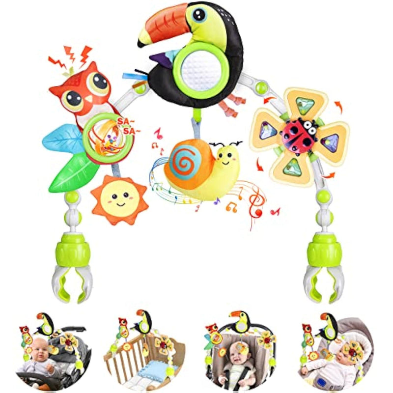 Baby Stroller Arch Toy With Teether, Rattle, Crinkle Sound, Mirror & Music