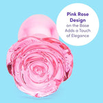 Full Bloom Rose Butt Plug - 4 Inch Glass Anal Plug - Hypoallergenic Waterproof Anal Toy - Pink