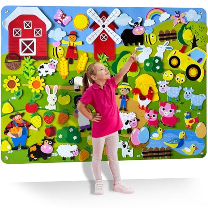 Farm Felt Board For Toddlers 61 Pcs - Double-Thick Felt Board Story Set With Large 39?27,7 In. Durable Wall Activity Panel - Ideal For Storytelling Indoor Toddler Activities And Classroom