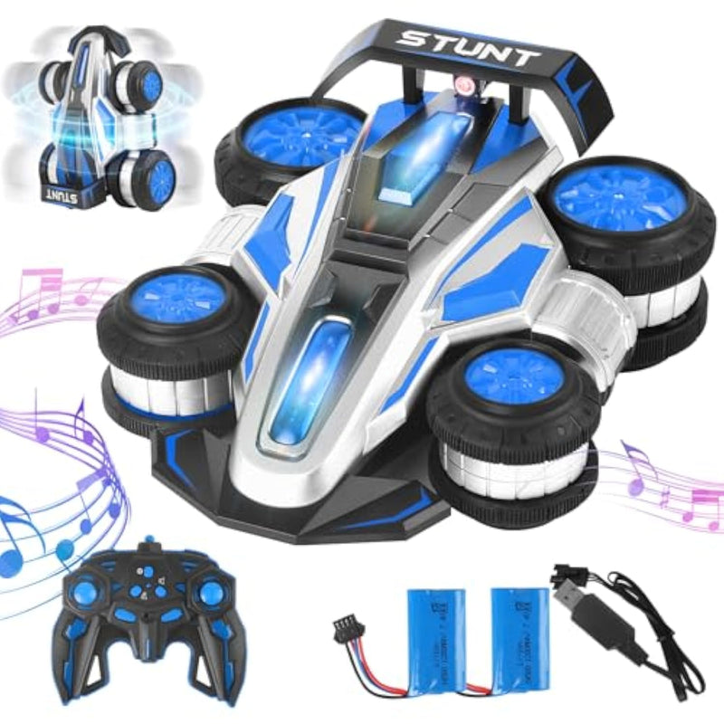 Remote Control Car, 2.4 Ghz Stunt Car, Upright Walking Rc Cars 360° Deformation Rotation, With Lights And Music Rc Car 4Wd High Speed Off Road Toy Presents For 6 7 8 9 10 Boy And Girl (Blue)
