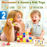 Montessori Wooden Beads Stacking Toys: 2 3 4 Year Old Boys Girls Birthday Gifts - Toddler Sequence Game & Sorting Blocks & Lacing & Matching Shape - Preschool Learning Activities For 2-5 Years Kids