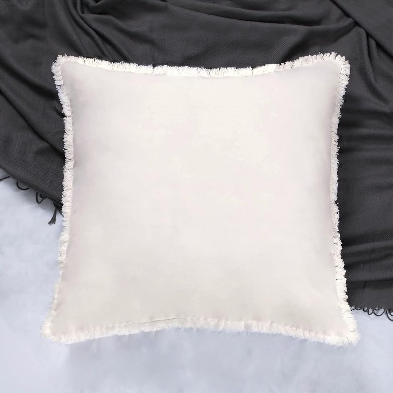 Ivory Euro Sham Covers Tassel Cream European Sham 26X26 Set Of 2 Boho Fringed