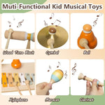 Wooden Drum Set, 6 In 1 Toddler Drum Set, Wooden Musical Toys For Toddlers, Montessori Toys For Boy Girls, Preschool Educational Gift With Songbook