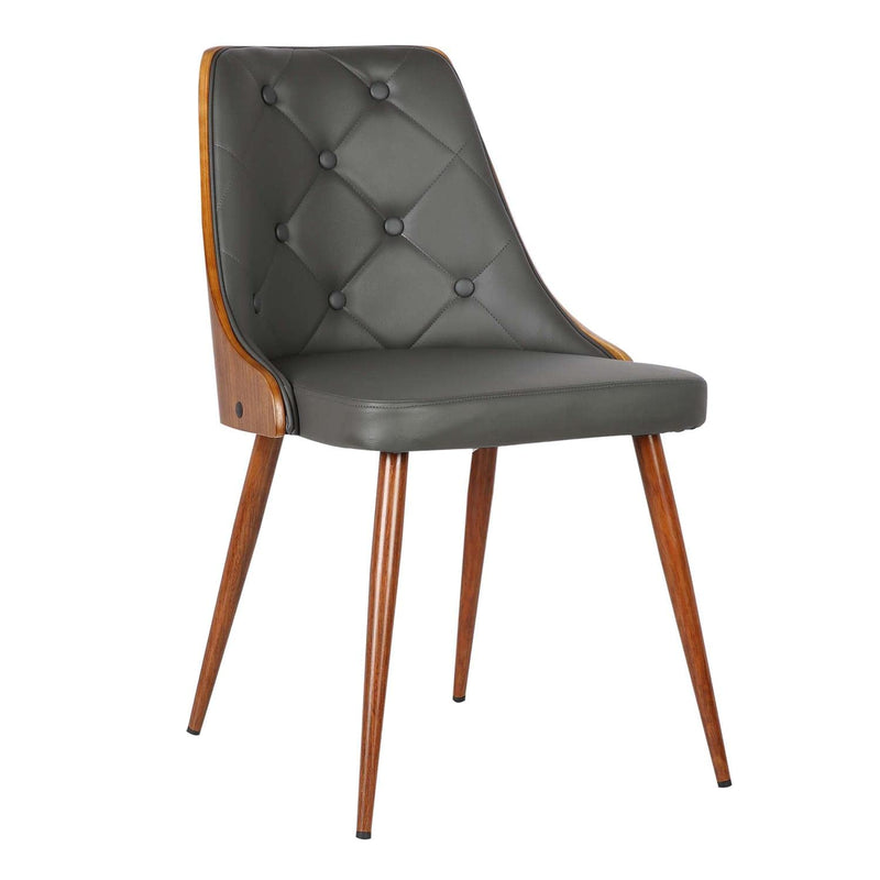 Lily Dining Chair In Grey Faux Leather And Walnut Wood Finish