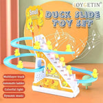 Small Ducks Climbing Toys,Electric Duck Climbing Stairs Tracks Slide Toy Set,Duck Roller Coaster Toy With Flashing Lights & Music On/Off Button