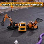 Alloy Mini Construction Vehicles, 3Pcs Die-Cast Metal Toy Set With Pull Back Action - Excavator, Dump Truck, Bulldozer For Toddlers & Kids 3 4 5 6 7 Years Old Boys Toys