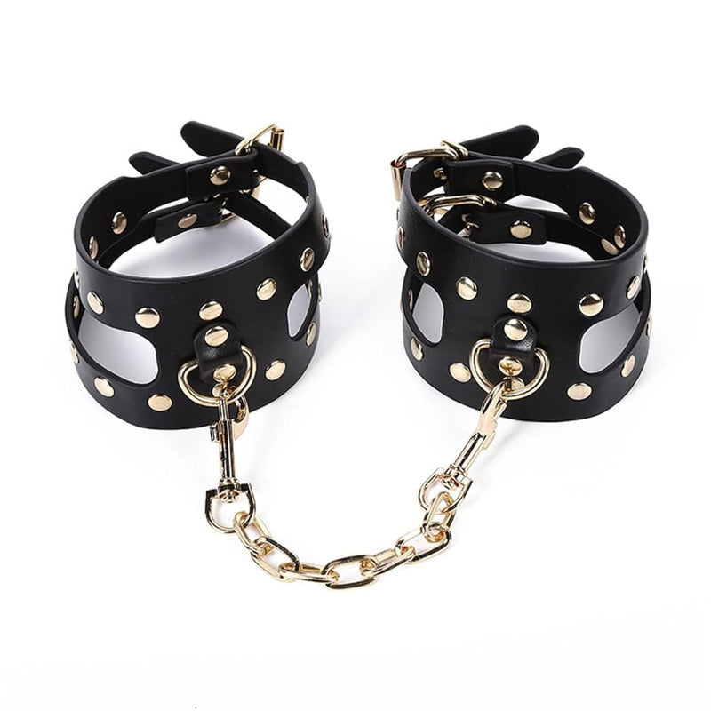 Handcuffs For Bondage Sex Games, Bdsm Adult Pu Leather Fetish Gold Rivet Decorative Wrist Cuffs Sex Toys Sm Slave Beginner Adult Sex Restraints Toy