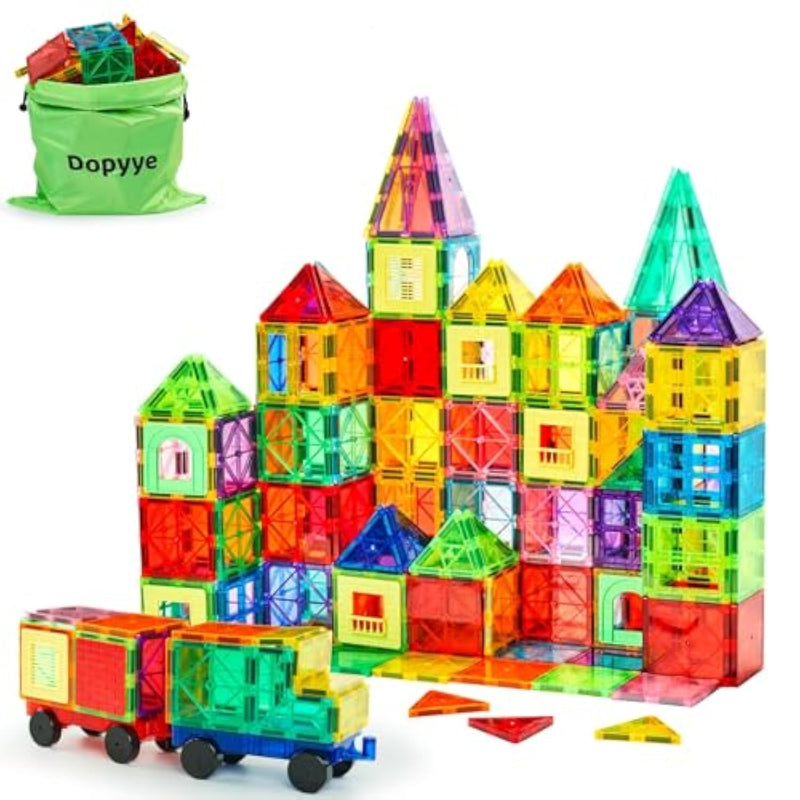 132 Pcs Magnetic Tiles Building Blocks With 2 Cars, Stem Educational Construction Montessori Toys For Kids Ages 3 4 5 6 7 8 9, Magnet Building Set Gift For Boys Girls
