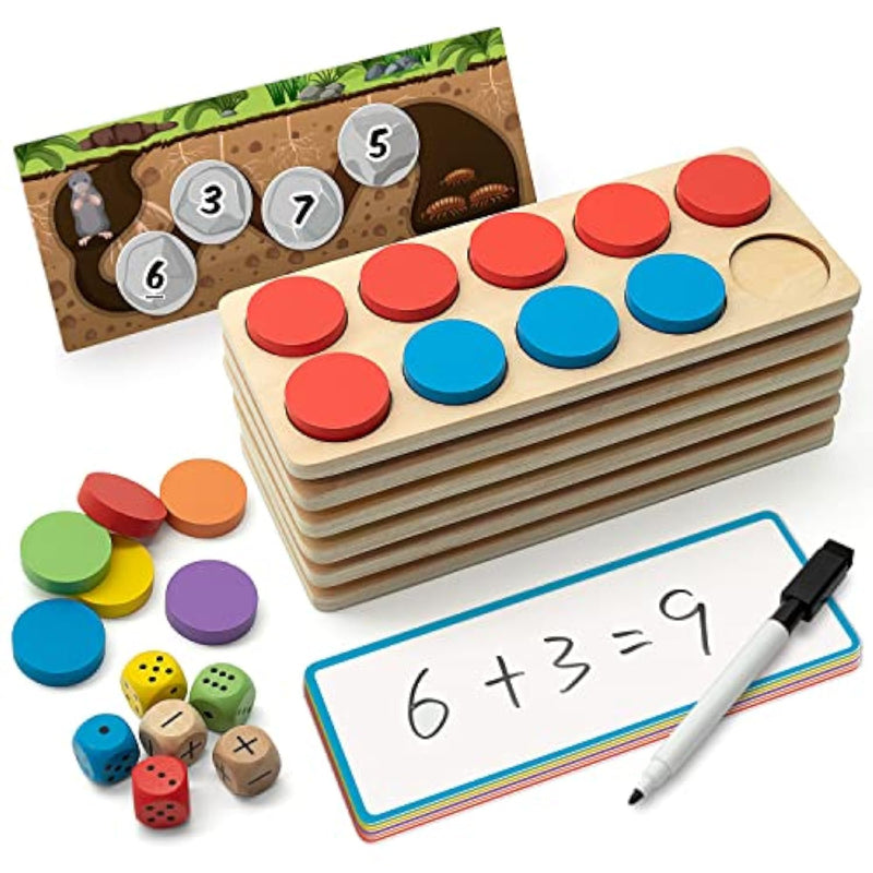 Wooden Ten-Frame Set Math Manipulatives For Kindergarten Elementary 1St 2Nd Grade Homeschooling, Addition And Subtraction Montessori Math Games For Chirldren, Counters Toys For Kids Ages 3-8