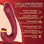 Adult Sex Toy Vibrator Dildo - 2In1 G Spot Clitoris Stimulator With 9 Thrusting + 9 Suction, Adult Nipple Clit Anal Forplay Sucker Games For Female Women Men Couples Red