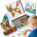 46Pcs Mini Magnetic Tiles, For Kids, Portable Magnetic Toys Travel Set With Iron Case For Kids Ages 4-8,Creativity Boosting Building Toys Set,Toddler Puzzle For Boys And Girls Ages 3+