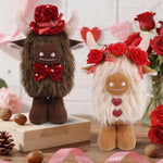 2 Pack Valentine Highland Cow Plush Decorations, Valentines Day Home Decor With Fluffy Texture, White & Brown Scottish Cow With Rose And Top Hat For Bedroom, Desk & Shelf Display