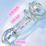 Glass Anal Plug Colorful Butt Plug Prostate Massager With Rose Round Base, Long Neck And Gradual Head Fetish Bum Plug Anal Dilator Masturbation Sex Toy For Men Women 5.35 X 1.37 Inch