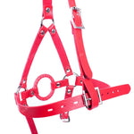 O-Ring Mouth Gag Sm Head Harness Open Mouth Gags Muzzles Soft Leather Harness Adjustable Fetish Bdsm Adult Sex Toys (Red)