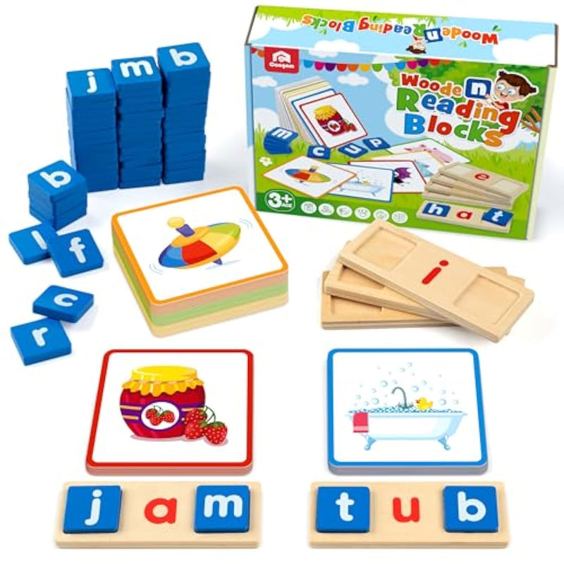 Wooden Short Vowel Reading Letters Sorting Spelling Games, Site Cvc Words Learning Flashcards Alphabet Puzzle Montessori Educational Toy Gift For Kids 3 4 5 Years Old