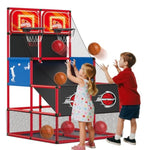 Upgrade Dual Basketball Arcade Game Kids Basketball Hoop With Electronic Scoreboard Led Light 6 Balls Indoor Outdoor Sports Toys Gifts For Boys Girls Ages 3-8 (Red)