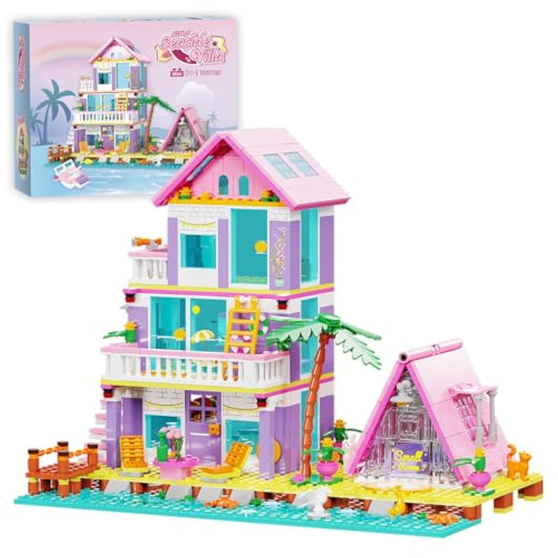 Girl Beach House Building Blocks Toys For Girls Age 8+, Seaside Villa Friends Building Set With Light, 791Pcs Mini Bricks