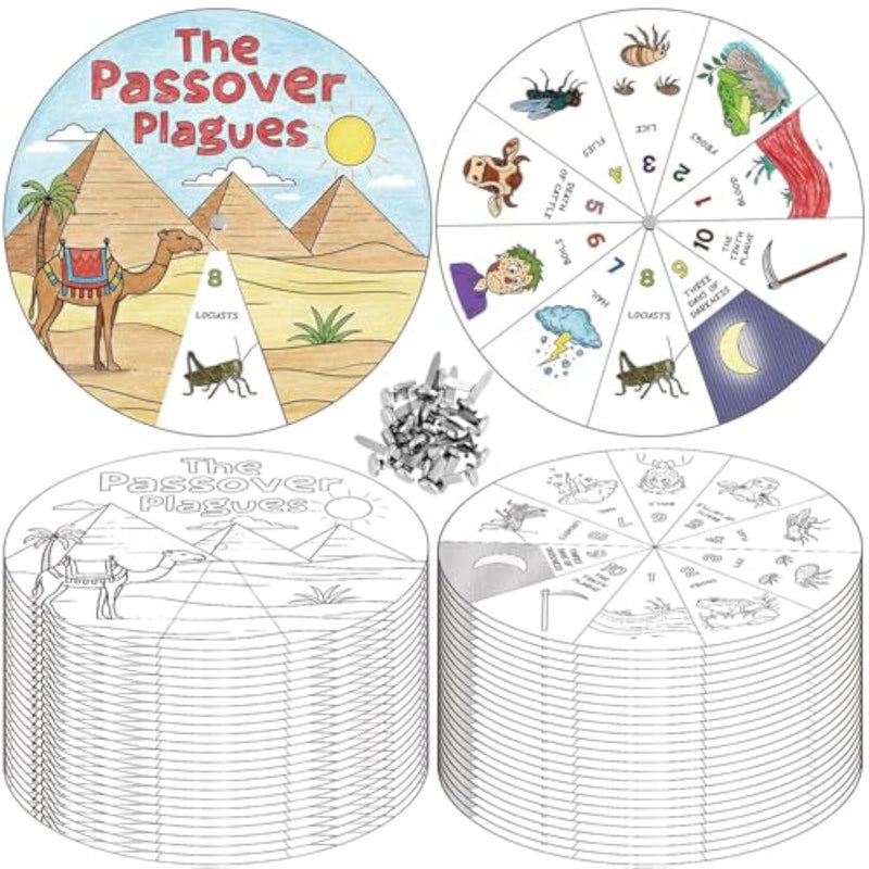 24 Set Passover 10 Plagues Craft Kit, DIY Coloring Wheel Cards for Kids