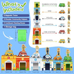 Magnetic Wooden Vehicle Stacking Set,Sorting & Building Stem Blocks Cars Toys For Toddlers,Cardboard Educational Preschool Kindergarten Learning Montessori Toys For 1 2 3 Year Old Boys Girls