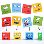 Wooden Face Changing Magic Cube Game, Expression Puzzle Building Blocks Pattern Matching Game, Educational Puzzles Toy Board Games For Kids And Adults With Bell