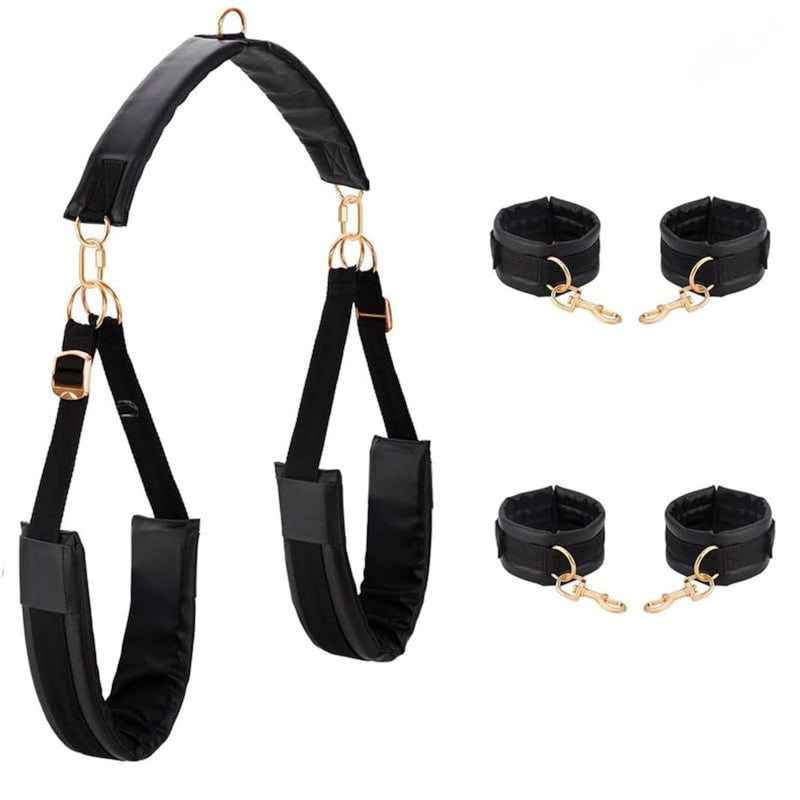 Sex Bondage Sm Set Adjustable Handcuffs Ankle Thigh Cuffs Removable Leather Leg Splitter Straps Fetish Female Sexy Toys