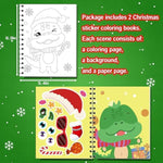 2 Pack Christmas Sticker Coloring Book for Holiday Activity Books Xmas Party Favor(20 Scenes)