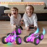 Remote Control Car, Rc Cars Stunt Rc Car Toys New Upgraded Strip Lights And Headlights Girl Toys Double-Sided 360° Rotating 4Wd Drift Truck For Boys Girls Birthday Gift (Purple)