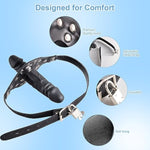 Double-Cock Dildo Penis Mouth Gag Plug, Padlock Ball Gag,Adjustable Bondage Leather Strap,Bdsm Sex Toys For Man Women Couple,7.48 Inch