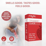 Royal Strawberry Flavored Tailored Fit Ultra-Thin Natural Latex Condoms - Premium Lubricated - Strong, Non-Toxic Latex - Organic, Vegan, Slim, Snug Fit - Safe & Durable Male Contraceptives – 12 Count