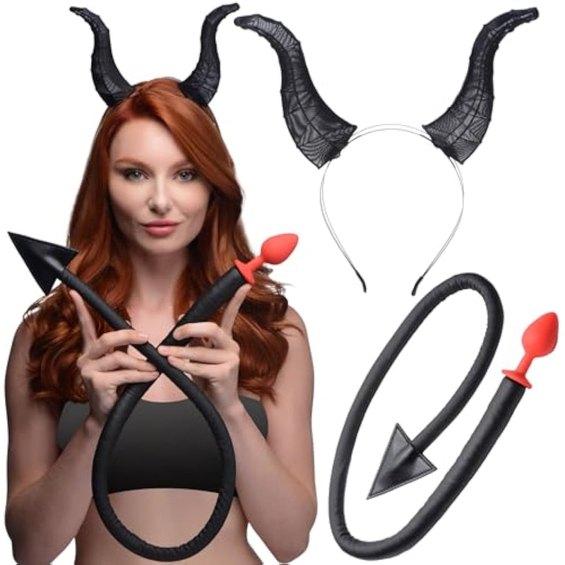 Devil Tail Anal Plug And Horns Set
