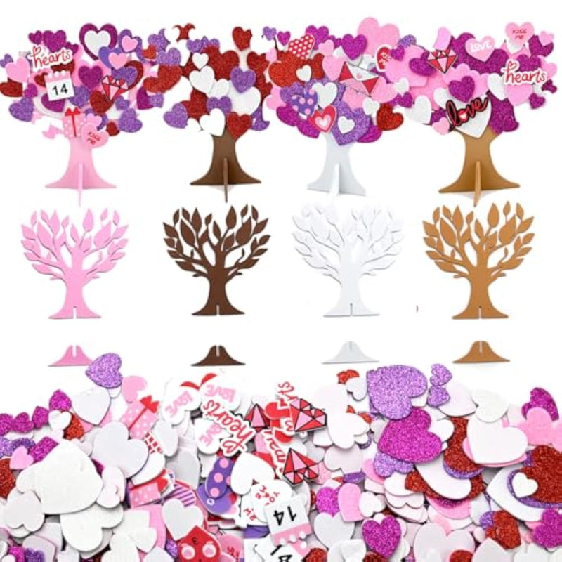 18 Sets Valentine's Day Foam Wreath Craft Kits with Heart Stickers for Kids