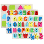Wooden Puzzles For Toddlers, Wooden Alphabet Number Shape Puzzles Toddler Learning Puzzle Toys For Kids, 3 In 1 Puzzle For Toddlers, Age 3+ (Set Of 3)