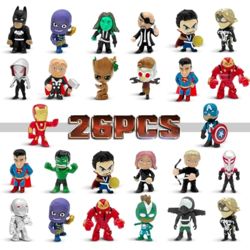 Mini Superhero Toys, 26Pcs Minifigures Small Action Figures Superhero Party Birthday Decorations For Kids’ Christmas Stocking, Easter Eggs Cake Toppers Collectibles