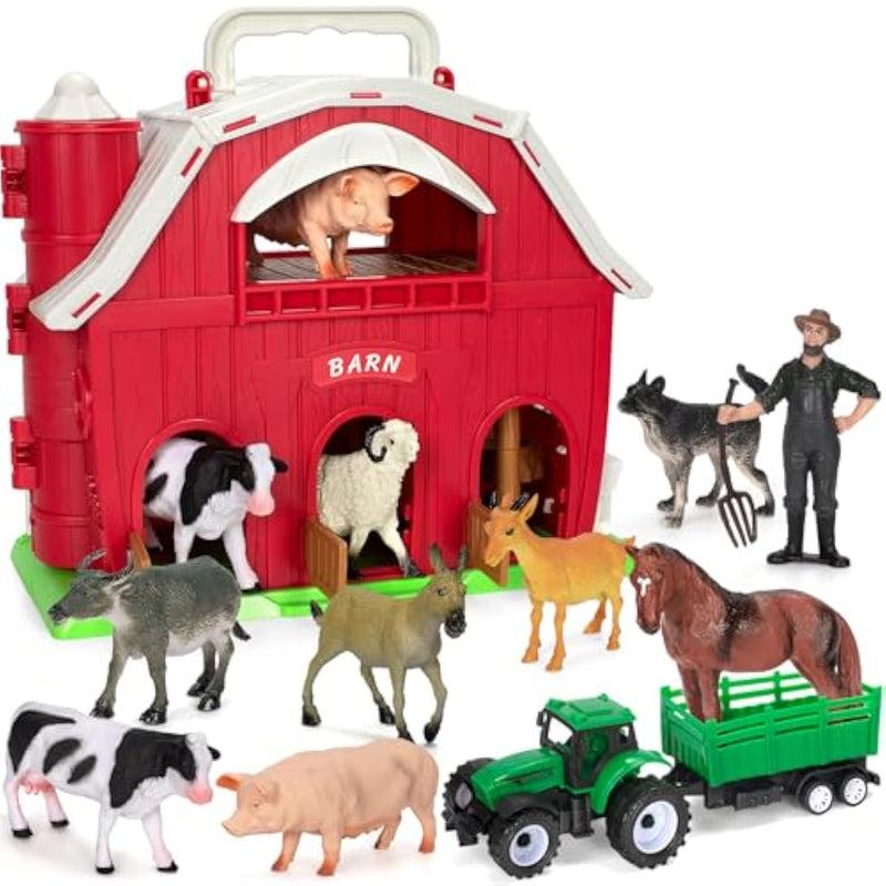 Farm Animals Toys For 1 2 3 4 5 Year Old Toddlers Girls Boys, Big Red Barn Farm Playset With Figures Animals And Tractor Toy For Kids 3-5, Educational Learning Toys, Christmas Birthday Easter Gifts